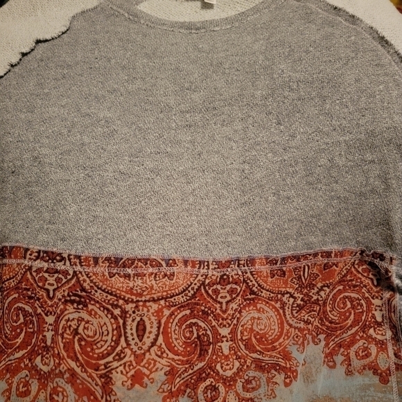 Anm Gray Casual Long Raglan Sleeve Shirt w/Sheer Boho Print Fabric Size Large - Picture 10 of 12
